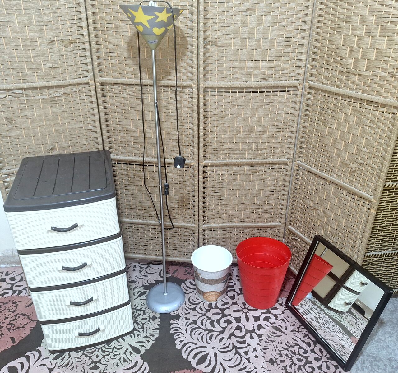 Riyadh, Furniture, SAR 120,  Drawer Unit, Stand Lamp, Wall Mirror And Waste Bin