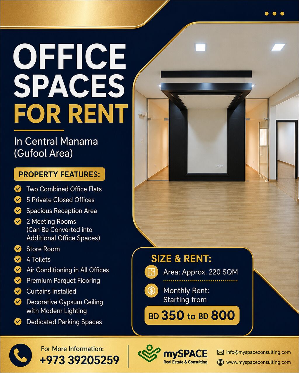 Manama, Offices, BHD 350,  220 Sq. Meter,  Office Spaces For Rent In Central Manama (Gufool Area) | Prime Business Location