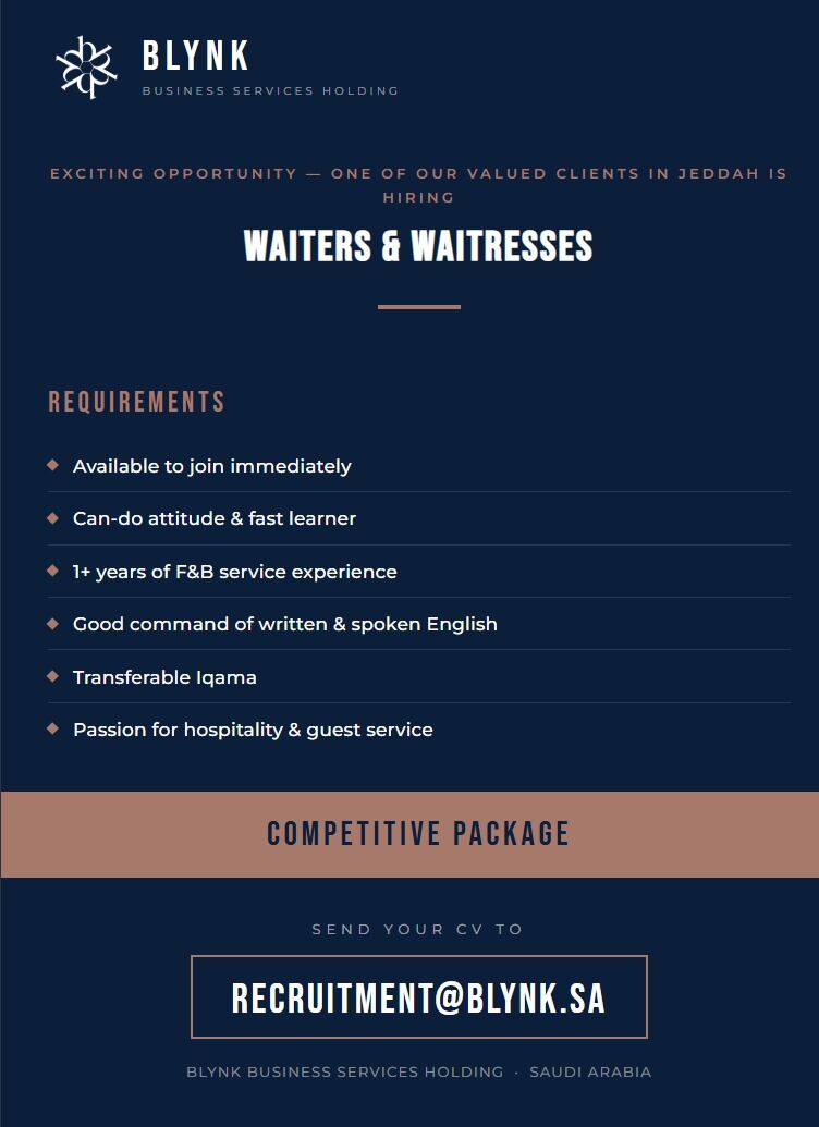 Jeddah, Jobs, Waiters (Male - Female)