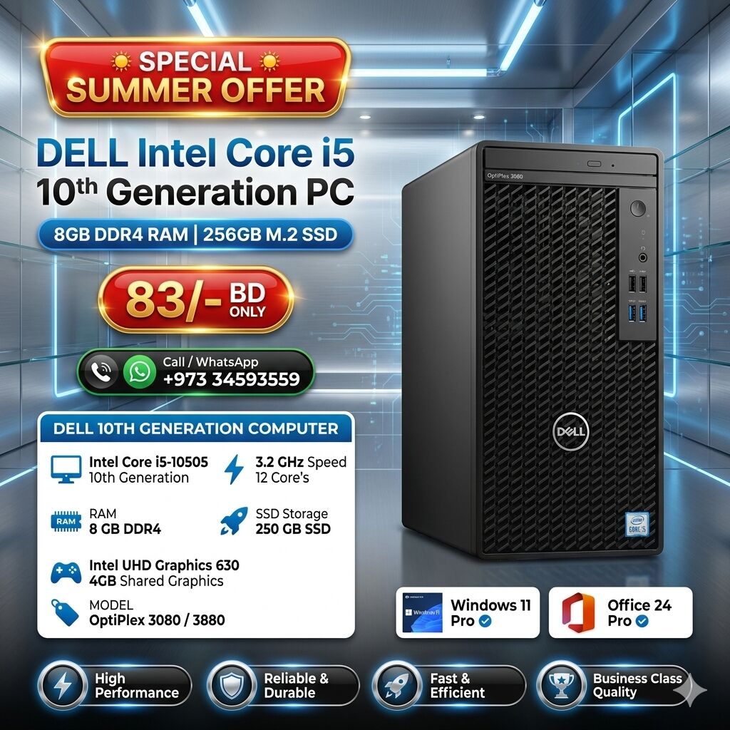 Riffa, Computers, BHD 83,  Special Offer DELL 10th Generation Core I5 Computer 8GB DDR4 RAM + 256GB SSD Ready Win 11