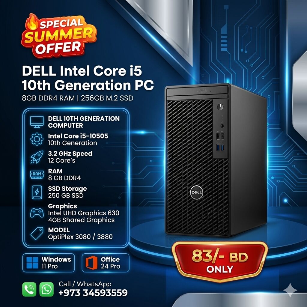 Muharraq, Computers, BHD 83,  Special Offer DELL 10th Generation Core I5 Computer 8GB DDR4 RAM + 256GB SSD Ready Win 11