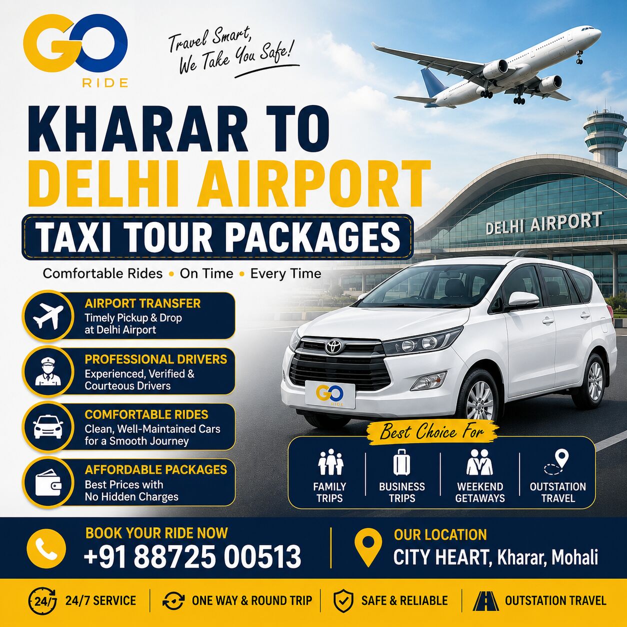Chandigarh, Travel, Book Kharar To Delhi Airport Taxi | 24/7 Cab Service