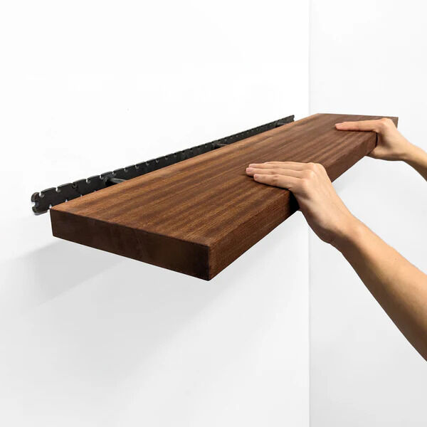 New York, Business, Long Floating Shelves In Mahogany Wood For Modern Home