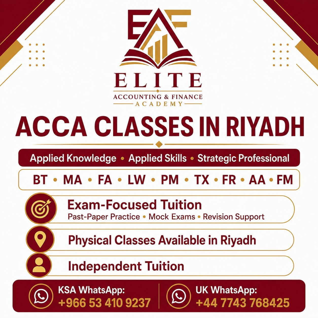 Riyadh, Lessons Offered, ACCA Classes In Riyadh &ndash; All Levels | Exam-Focused Preparation