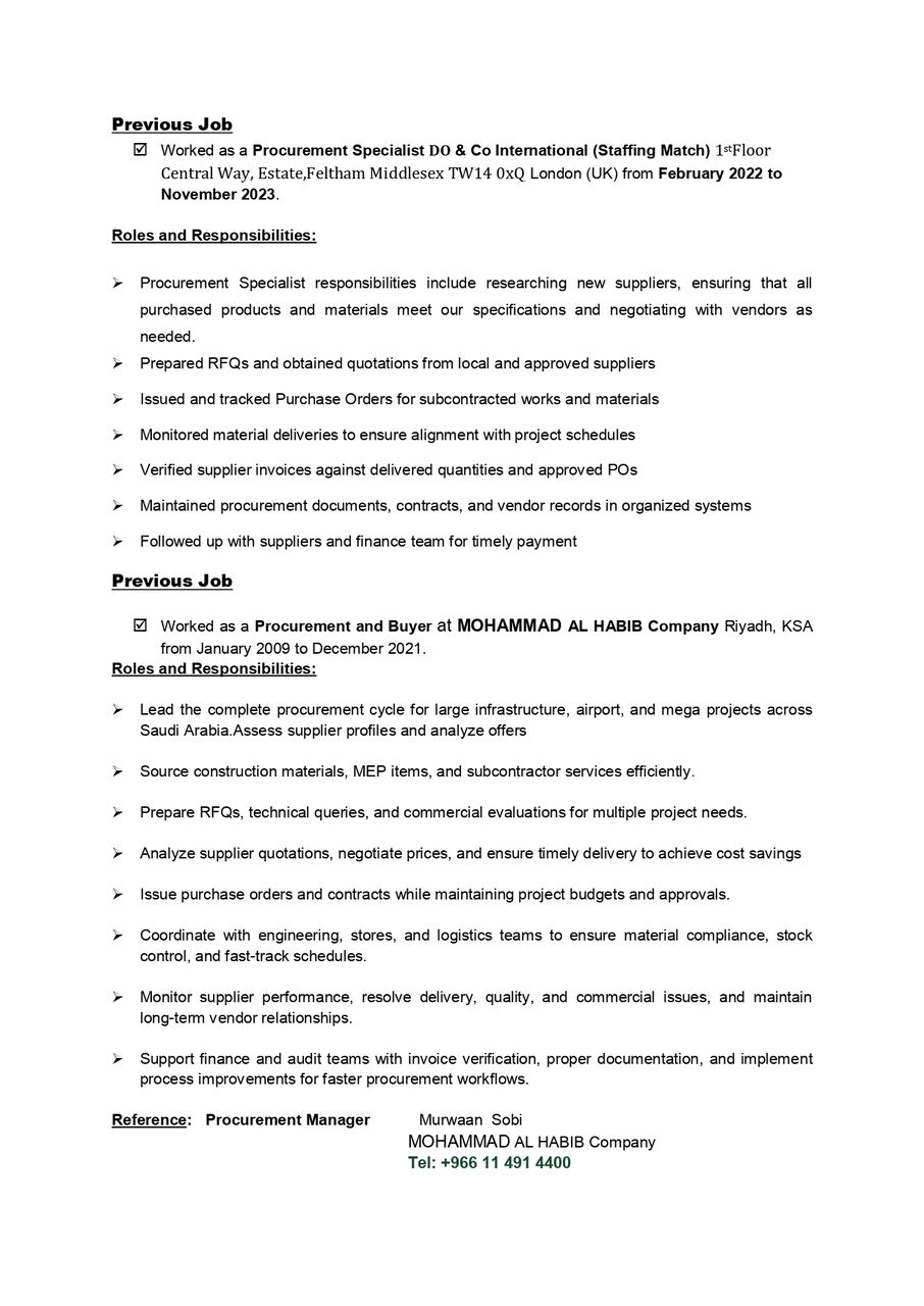 Jeddah, Job Seekers, Procurement Officer,,,,, Looking For Job Immediately Transferable