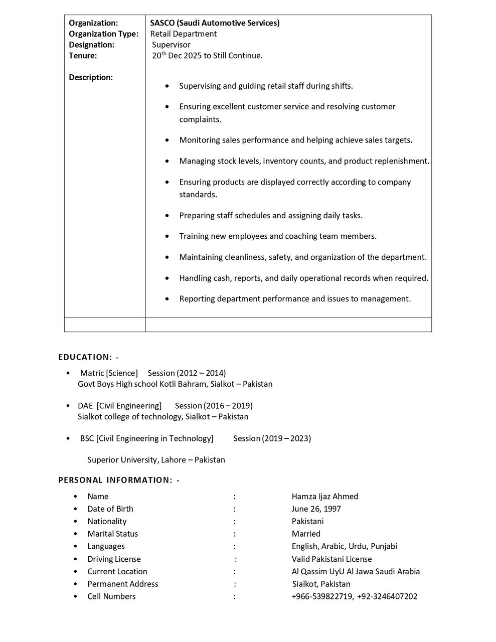 Riyadh, Job Seekers, Civil Supervisor