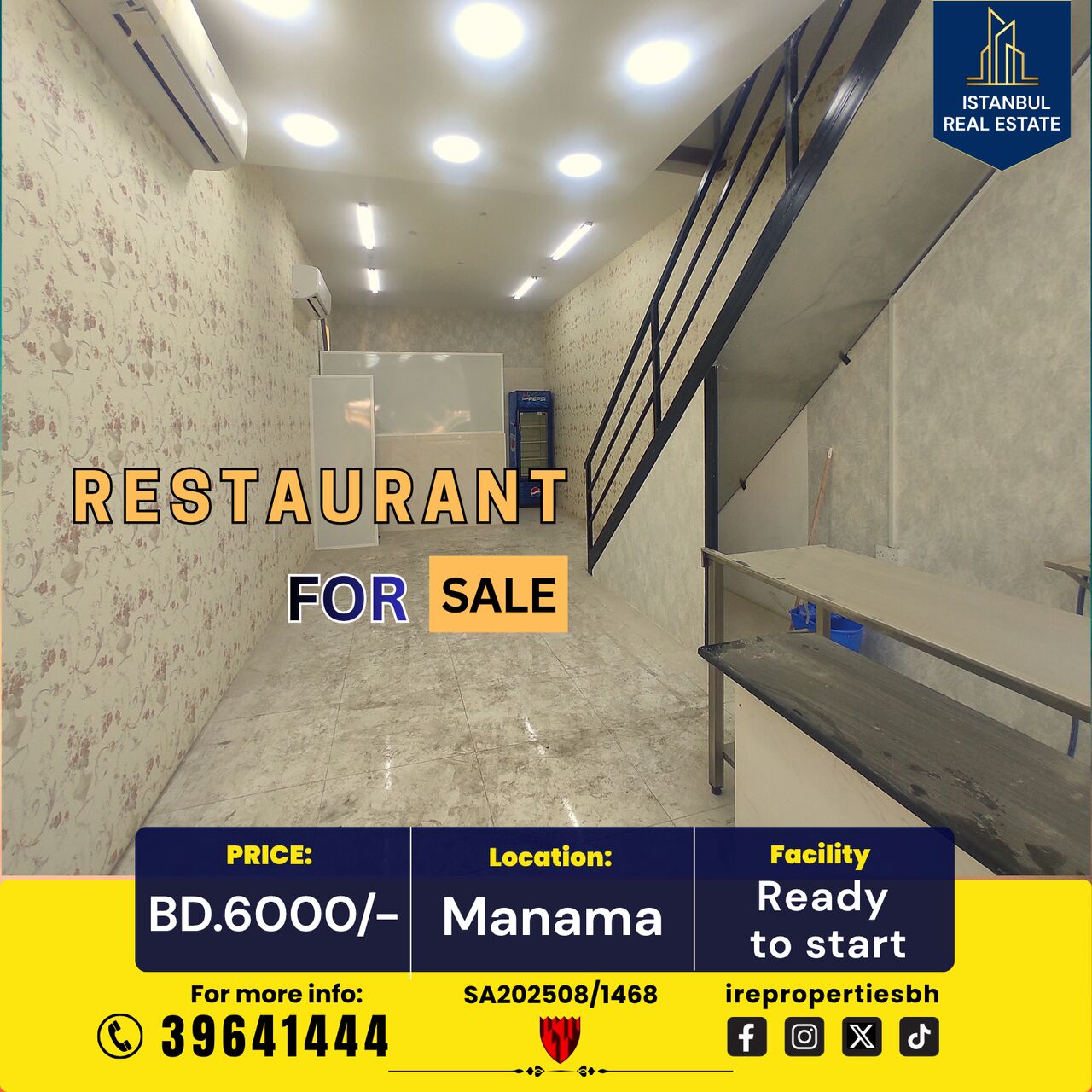Manama, Shops, BHD 6000,  75 Sq. Meter,  Brand New Restaurant For Sale In Manama &ndash; BD 6000/-