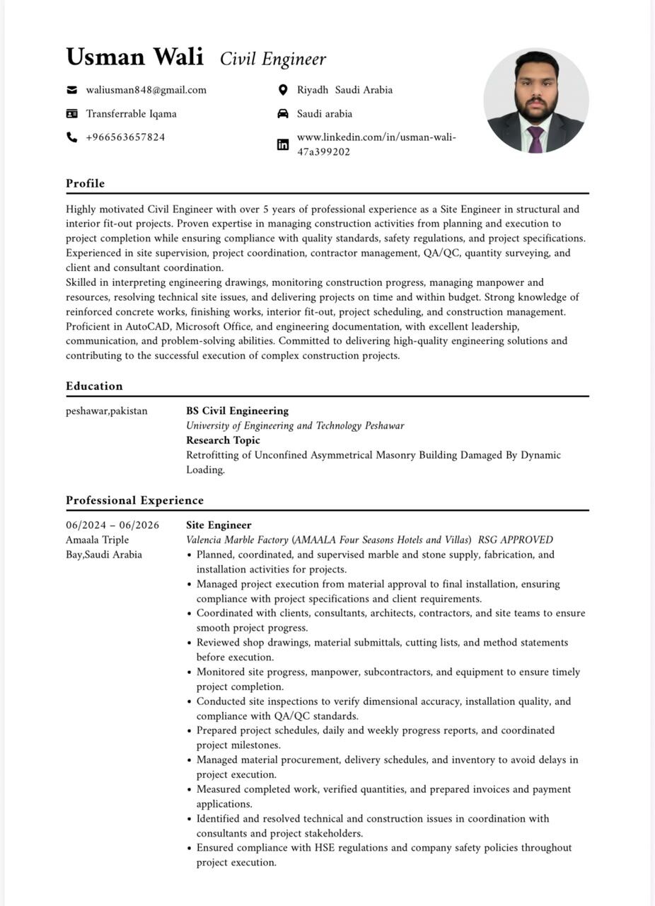 Riyadh, Job Seekers, Civil Engineer | Site Engineer | 5+ Years Experienced | Immediate Joining