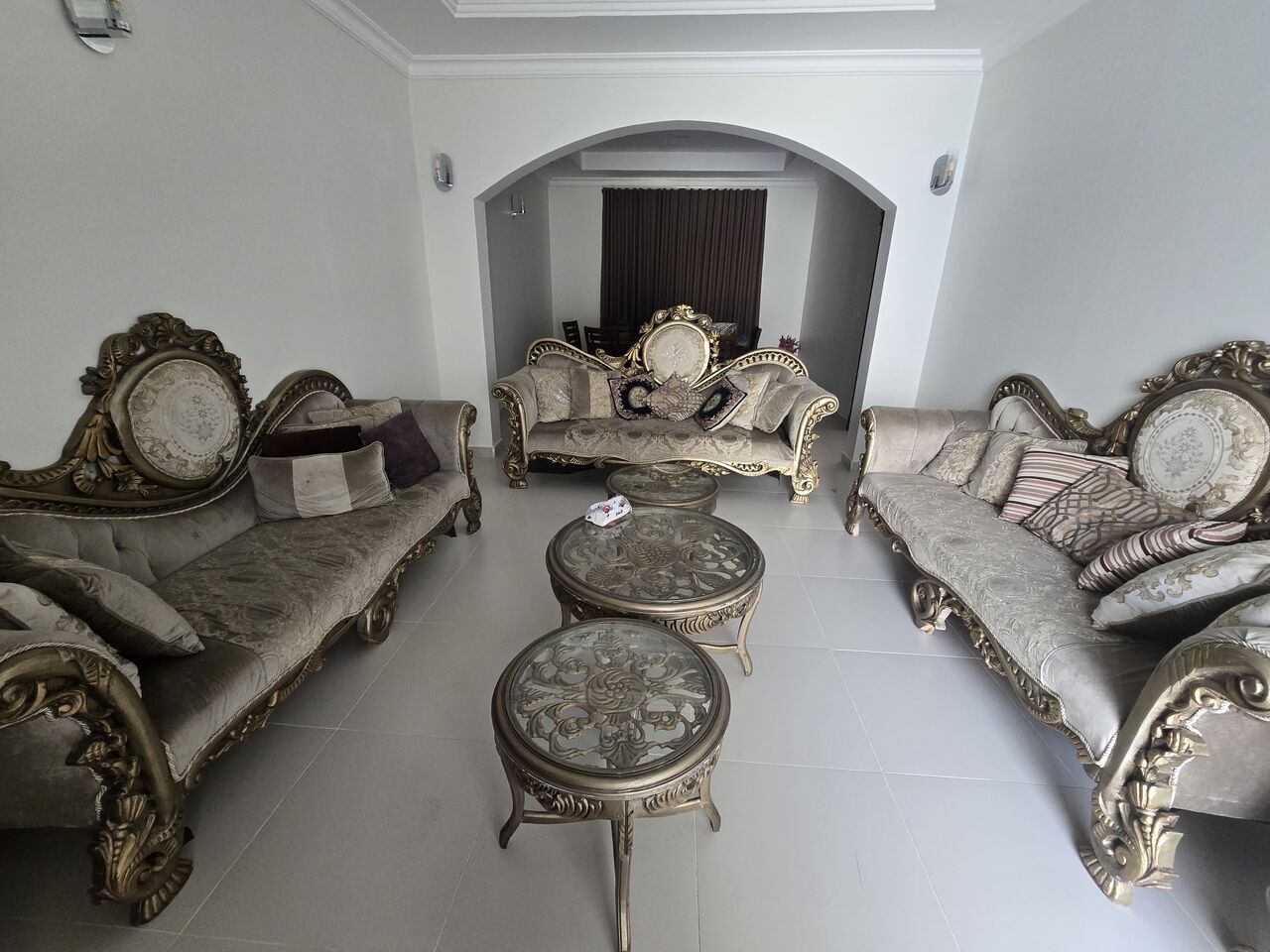 Khobar, Furniture, SAR 1000,  9 Seater Wooden Sofa Set (three 3 Seaters Sofa) And 3 Round Tables (negotiable)