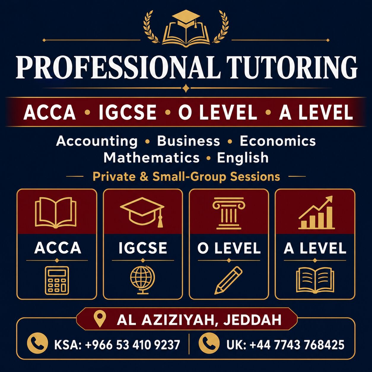 Al Aziziyah, Lessons Offered, Professional ACCA, IGCSE, O & A Level Tutoring &ndash; Al Aziziyah, Jeddah