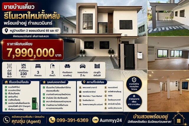 Bangkok, Real Estate For Sale, THB 7990000,  3 BR,  55 Sq. Feet,  Single House For Sale, Completely Renovated. Ready To Move In, Nawamin Area, Preecha