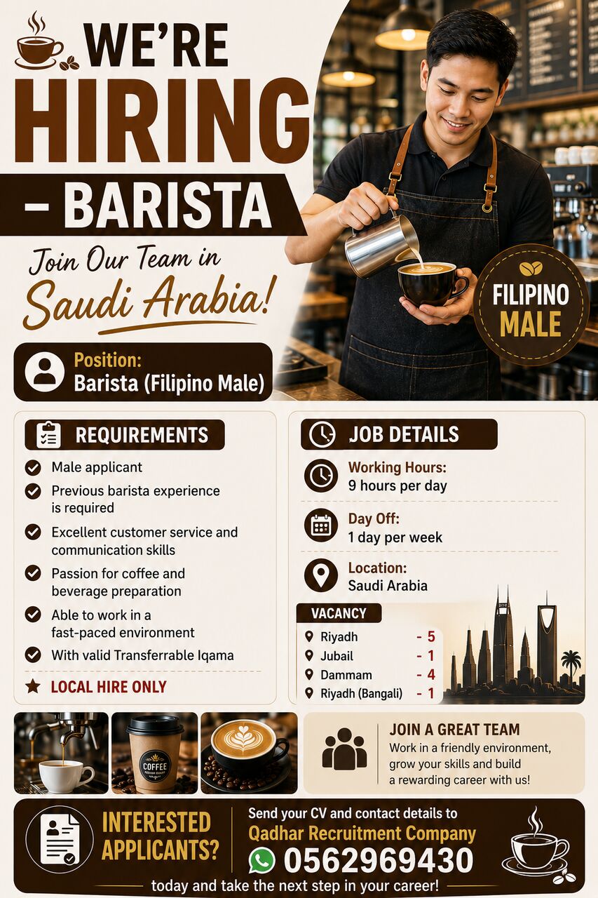 Riyadh, Jobs, Filipino Barista