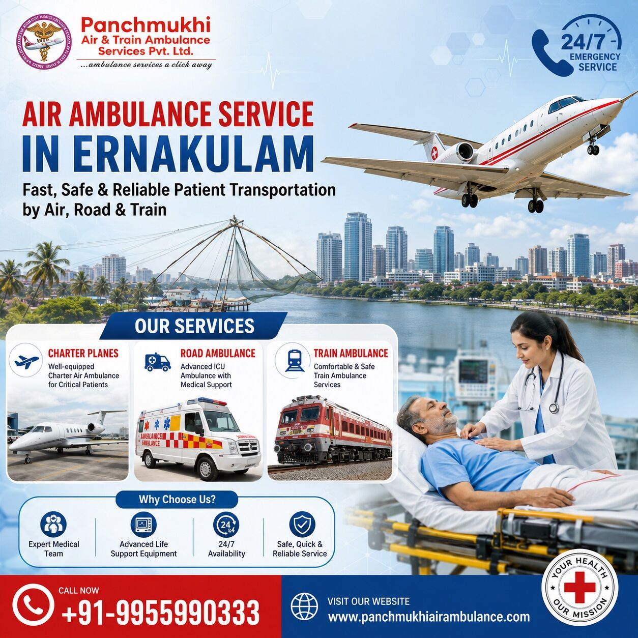 Mumbai, Health, Use Panchmukhi Air Ambulance Service In Ernakulam To Transport Emergency Patients