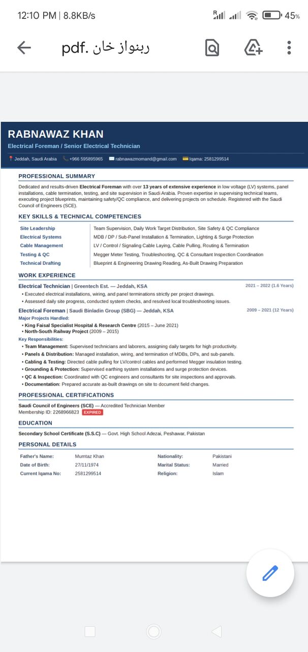 Jeddah, Job Seekers, Electrical Technician
