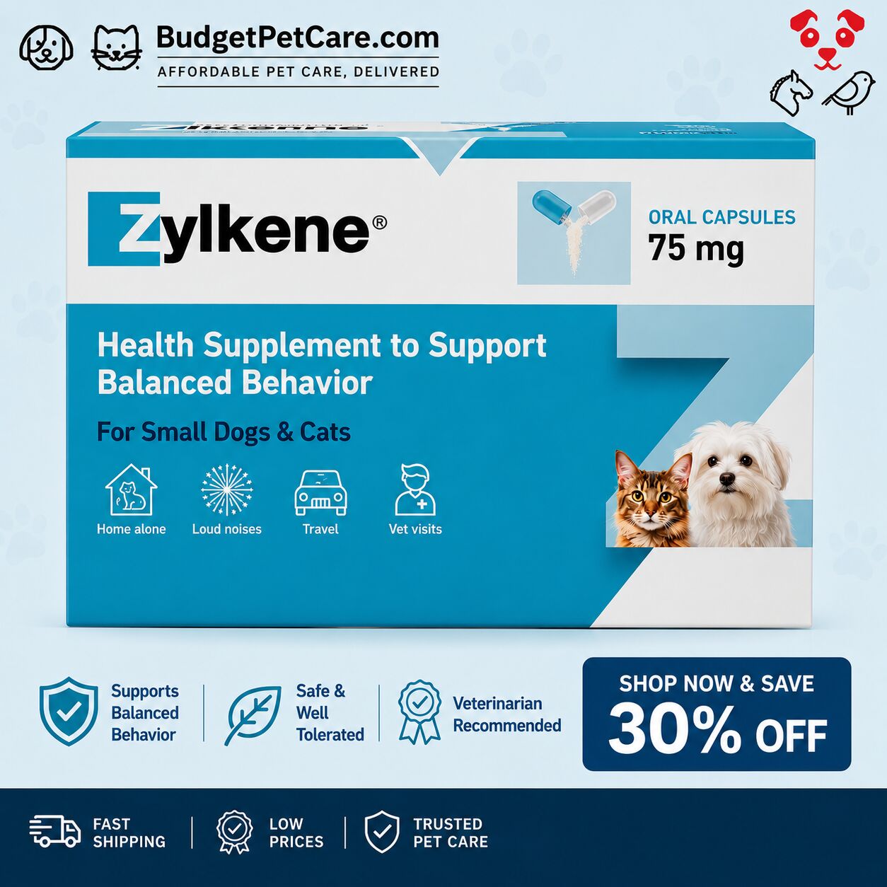 New York, Pet Supplies, USD 26,  Zylkene Calming Supplement For Cats & Small Dogs &ndash; Save 30% Off At BudgetPetCare