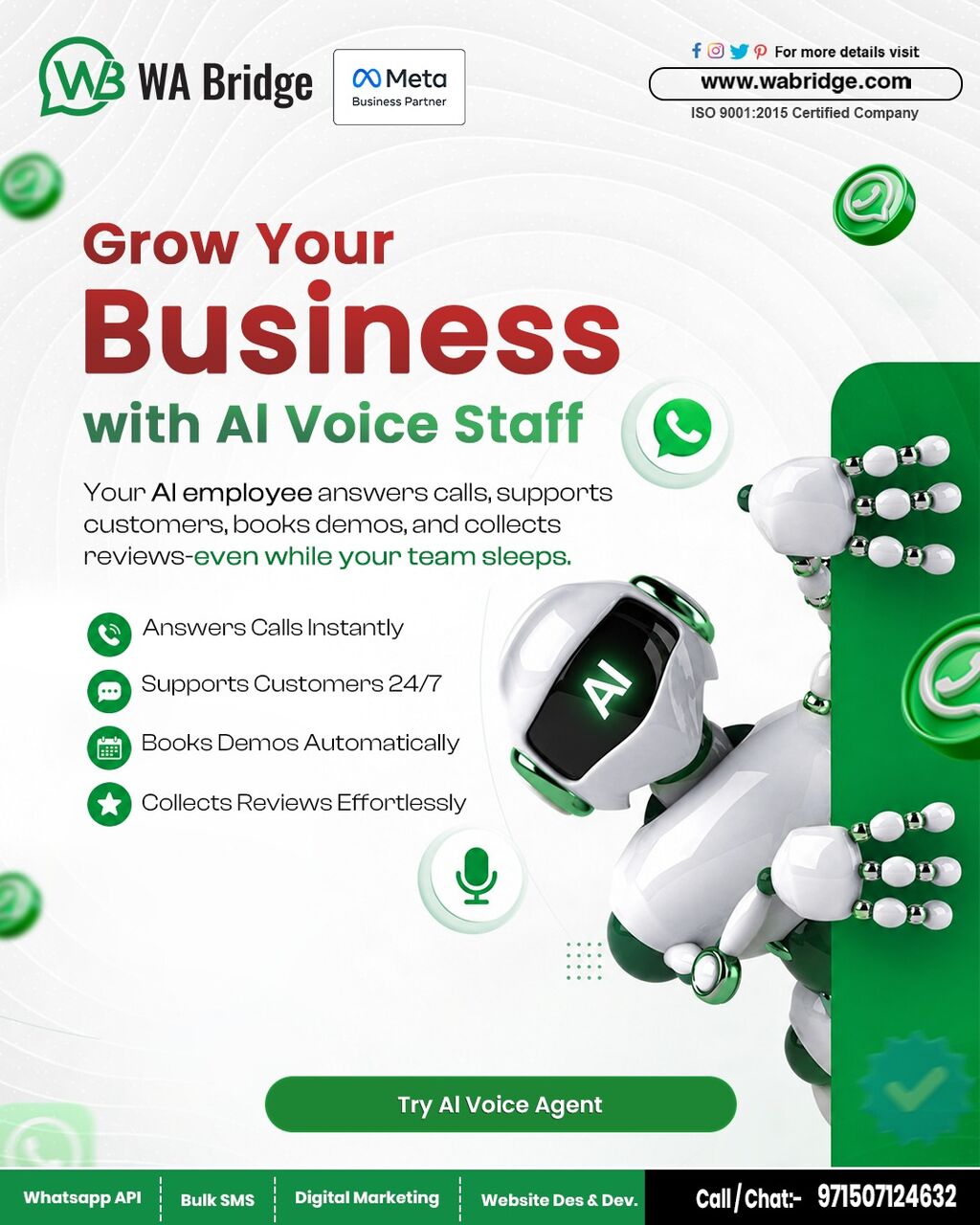 Dubai, Marketing, AI Voice Agent For Business | 24/7 Call Answering & Lead Management | WABridge