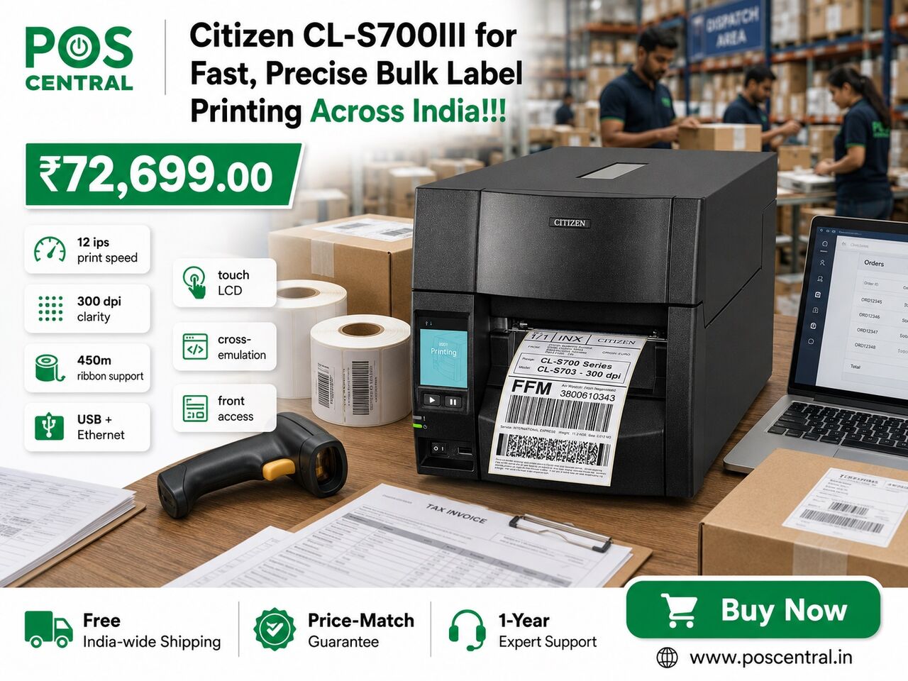 Noida, Computers, INR 72699,  Choose Citizen CL-S700III For Rapid Bulk Label Printing Across India