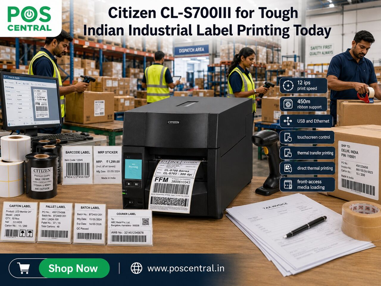 Noida, Computers, INR 72699,  Choose Citizen CL-S700III For Rapid Bulk Label Printing Across India