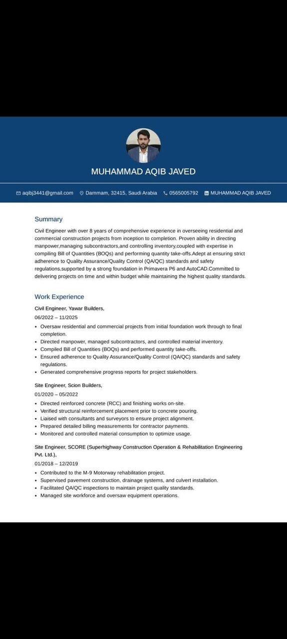 Dammam, Job Seekers, Civil Site Engineer|Site Supervisor|Planning Engineer