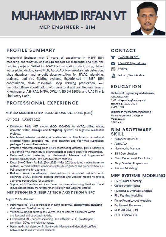 Jeddah, Job Seekers, MECHANICAL ENGINEER