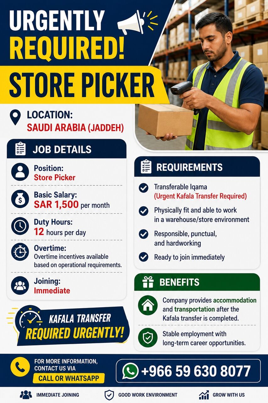 Riyadh, Jobs, Urgently Required &ndash; Store Picker