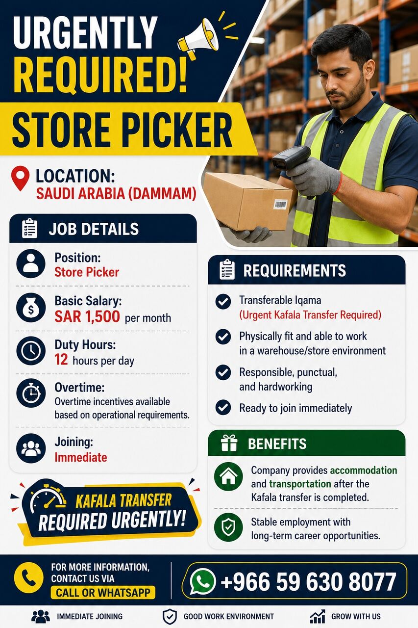 Riyadh, Jobs, Urgently Required &ndash; Store Picker