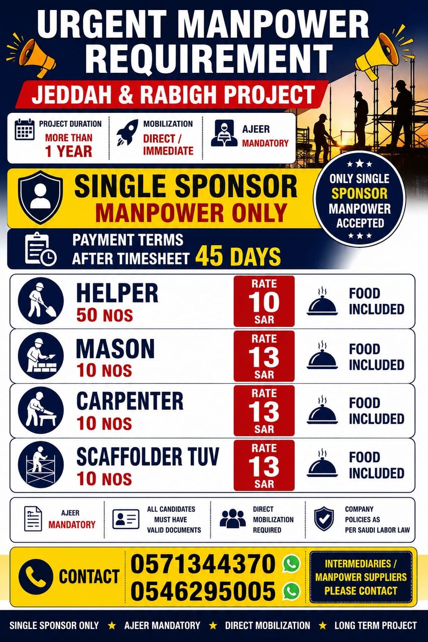 Jubail, Jobs, SINGLE SPONCER