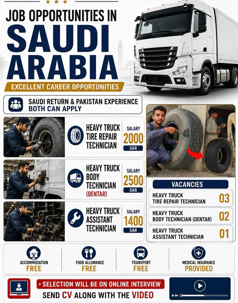 Karachi, Jobs, Heavy Truck Mechanic And Denter Tech Tire Repair
