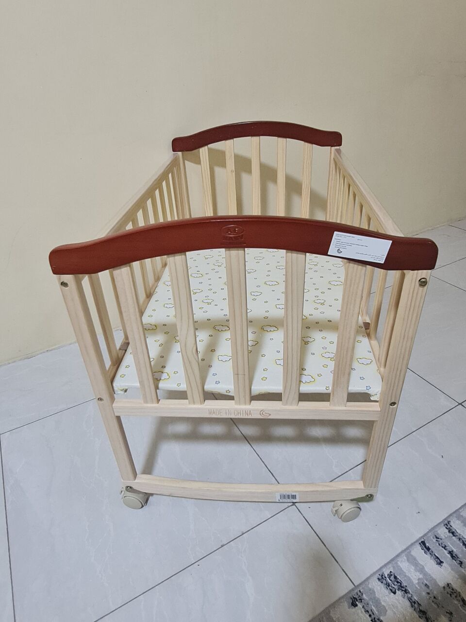 Jubail, Baby & Kid Stuff, SAR 135,  2 In 1 Baby Bed Rocking Cradle Wooden Cot 90x55 Cm