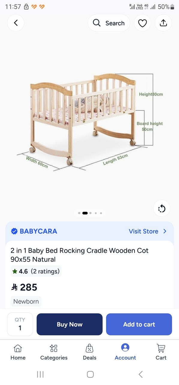 Jubail, Baby & Kid Stuff, SAR 135,  2 In 1 Baby Bed Rocking Cradle Wooden Cot 90x55 Cm