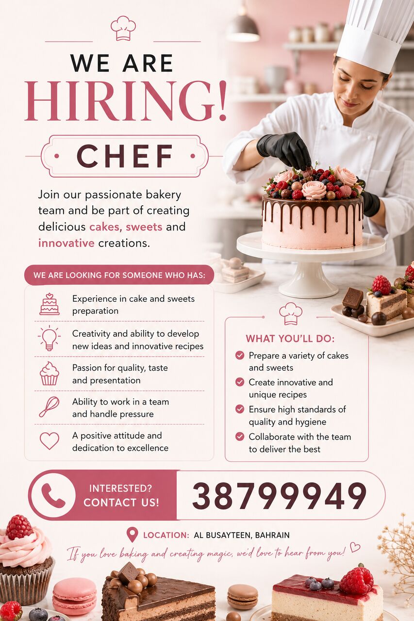 Manama, Jobs, Pastry Chef Required For Bakery In Al Busayteen