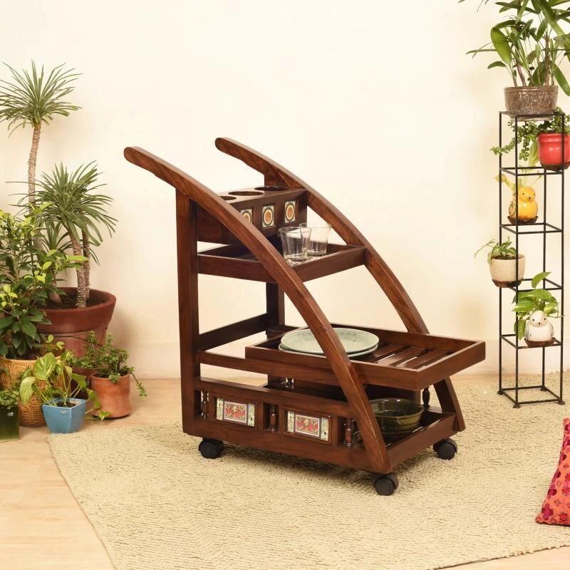 Mumbai, Furniture, INR 38439,  Wooden Bar Trolley Online In India | Elegant Home Entertaining Furniture