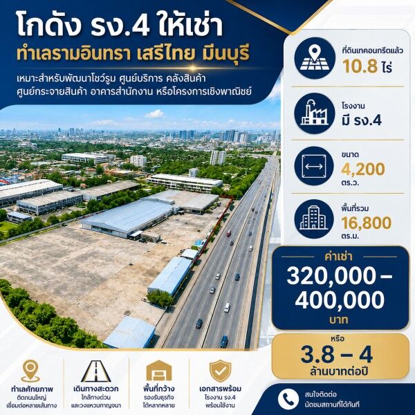 Bangkok, Villas, THB 399999,  4320 Sq. Feet,  Ramindra Road, Serithai, Minburi Market 2.2 Km. Land Already Poured Concrete, Warehouse