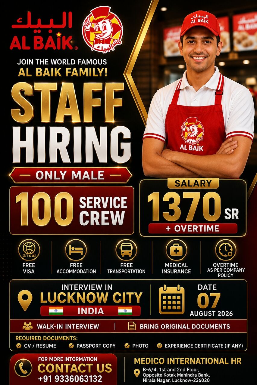 Riyadh, Jobs, AL BAIK Staff Service Crew Hiring