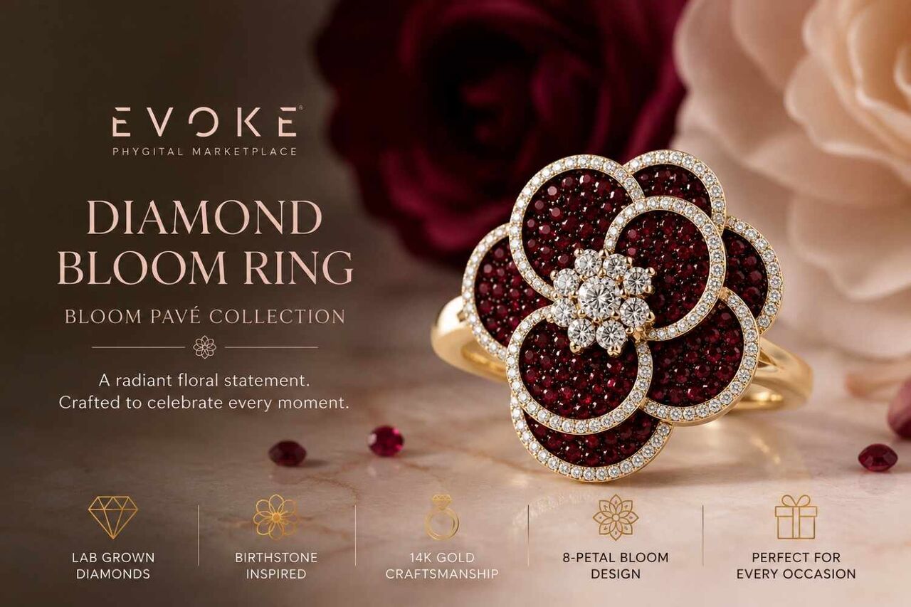 New York, Jewelry, USD 8000,  Diamond Bloom Ring In 14K Gold | Floral Diamond & Gemstone Statement Ring