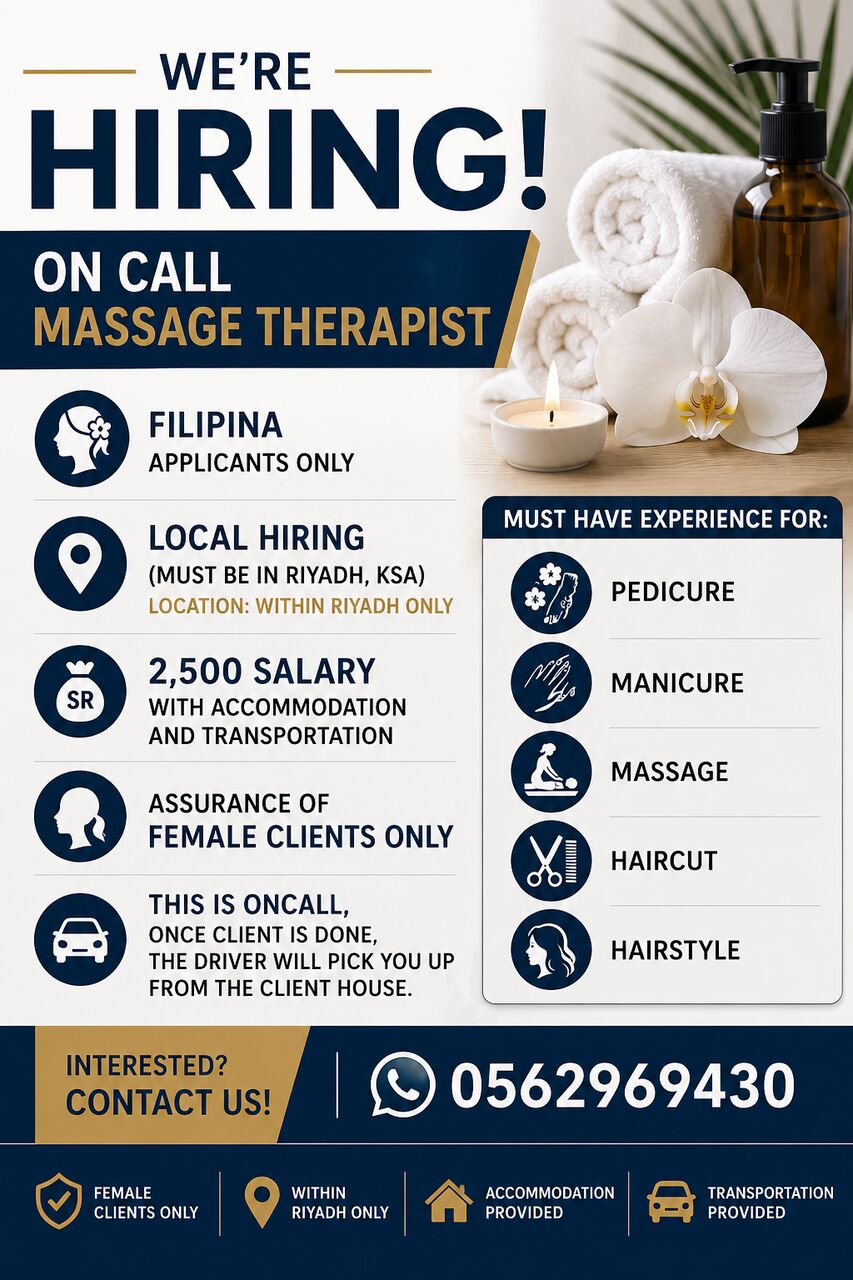 Riyadh, Jobs, Oncall Massage Therapist