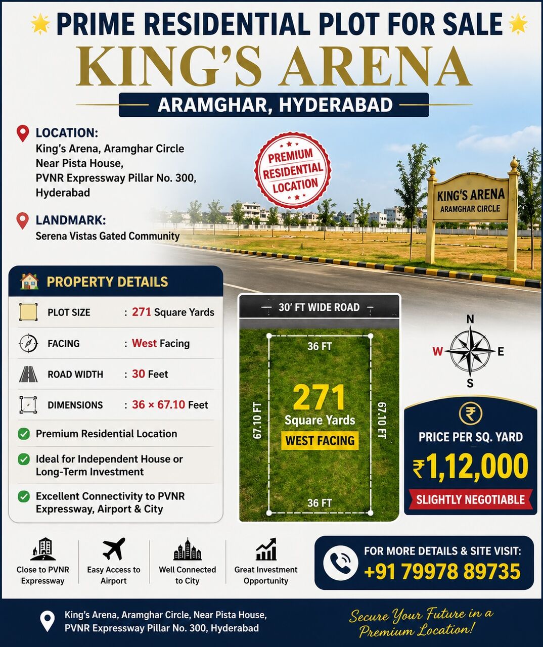 Hyderabad, Residential Plots, INR 112000,  271 Sq. Yard,  271 Sqrds Residential Plot For Sale Near Aramghar -Rajendera Nagar Mandal -Hyderabad