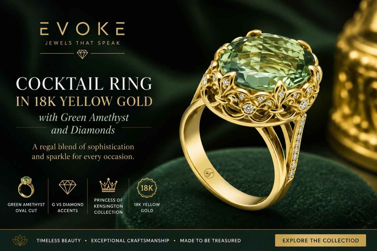 New York, Jewelry, USD 2495,  18K Yellow Gold Cocktail Ring With Green Amethyst & Diamonds | Designer Ring