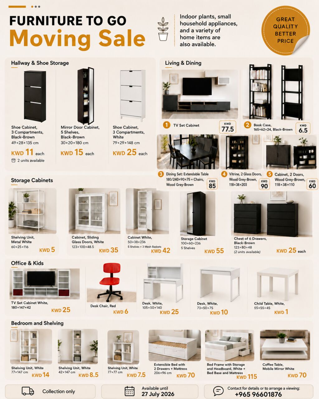 Bneid Al QAR, Furniture, KWD 1,  Moving Sale &ndash; Quality Home Furniture In Excellent Condition