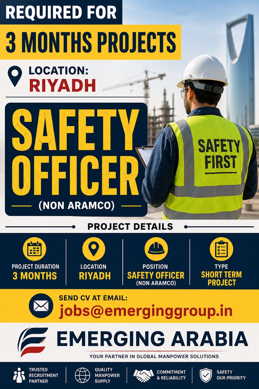 Riyadh, Jobs, Safety Officer &ndash; 3-Month Project | Riyadh | Non-Aramco