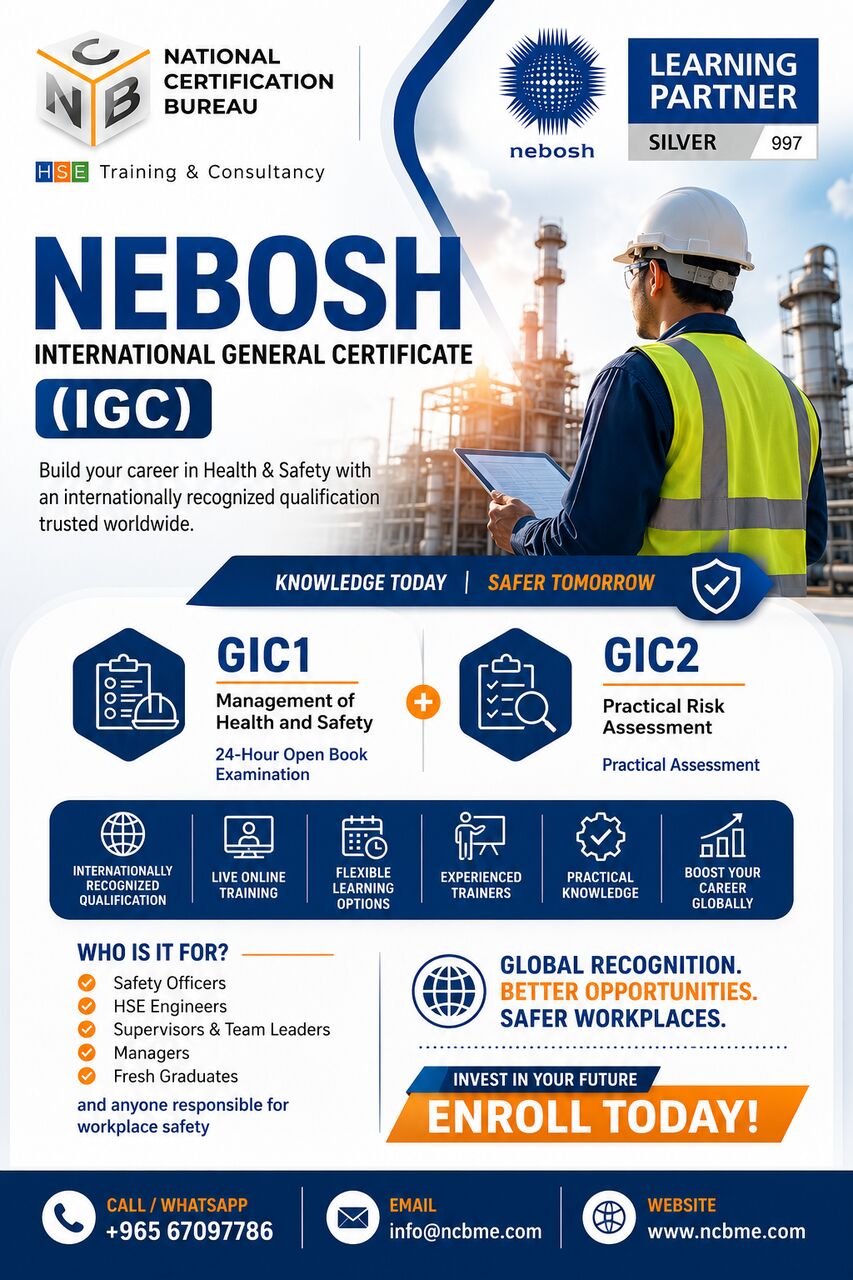 Fahaheel, Training, NEBOSH International General Certificate (IGC) Online Training | NCB Kuwait