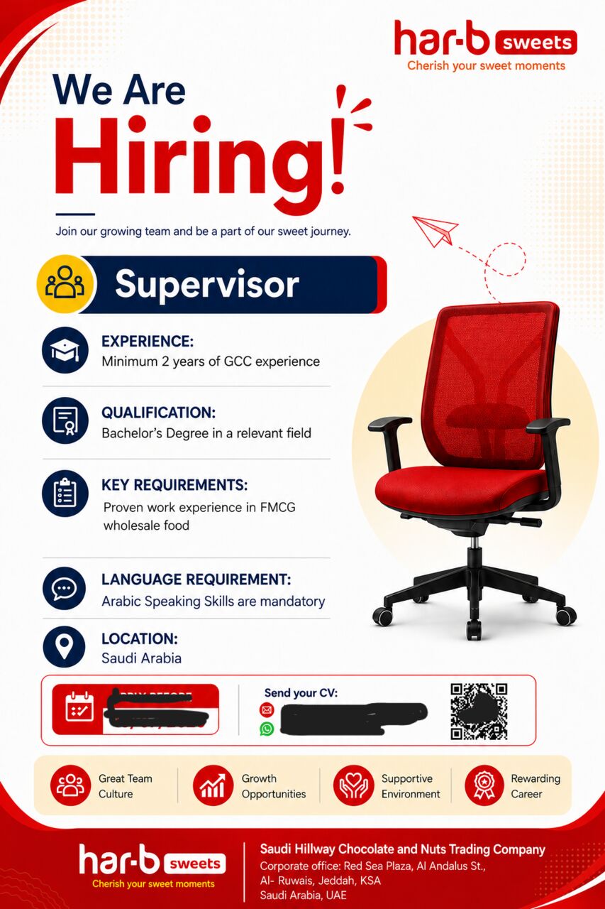 Jeddah, Jobs, BRANCH SUPERVISOR
