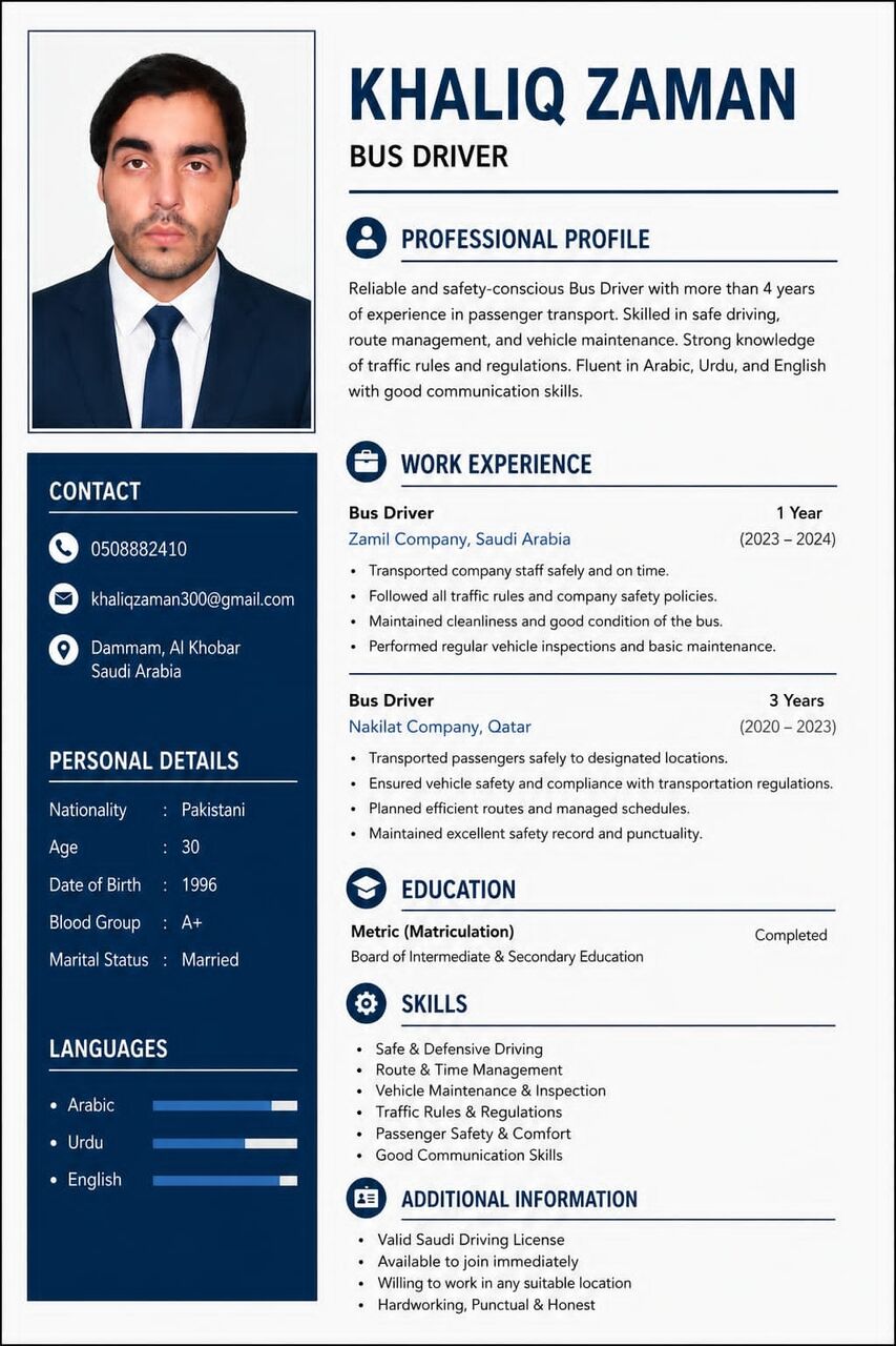 Khobar, Job Seekers, Bus Driver With UAE And Saudi Arabia Experience