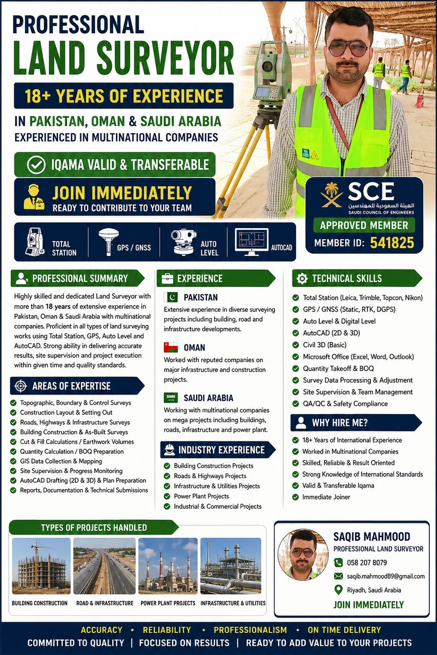 Riyadh, Job Seekers, I Am Looking Job For Senior Land Surveyor