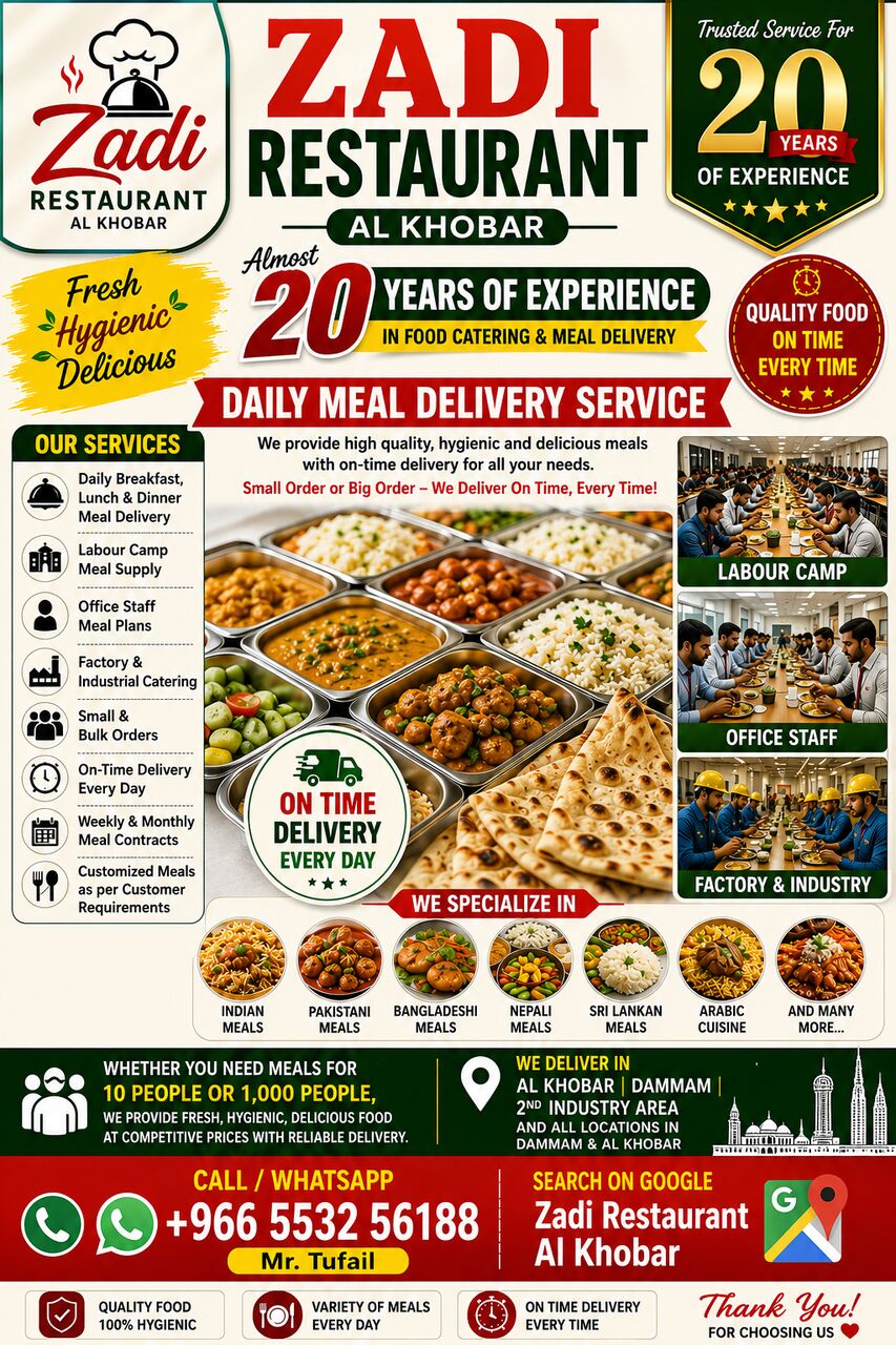 Khobar, Food Delivery, Daily Meal Delivery Service &ndash; Zadi Restaurant, Al Khobar