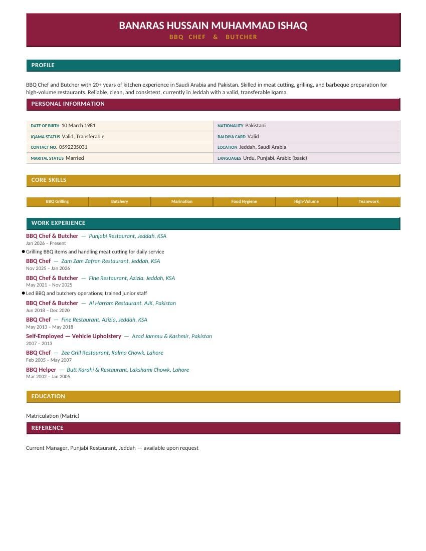 Riyadh, Job Seekers, BBQ CHEF AND BUTCHERY