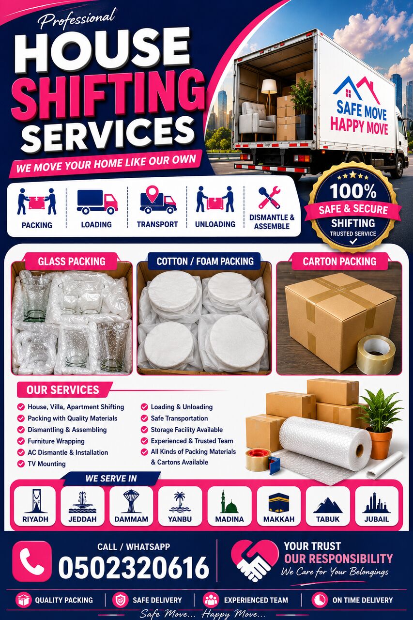 Jeddah, Labor/Moving, Pakistani House Shifting Apartment Office Villas Moving Service Movers Packers0502320616