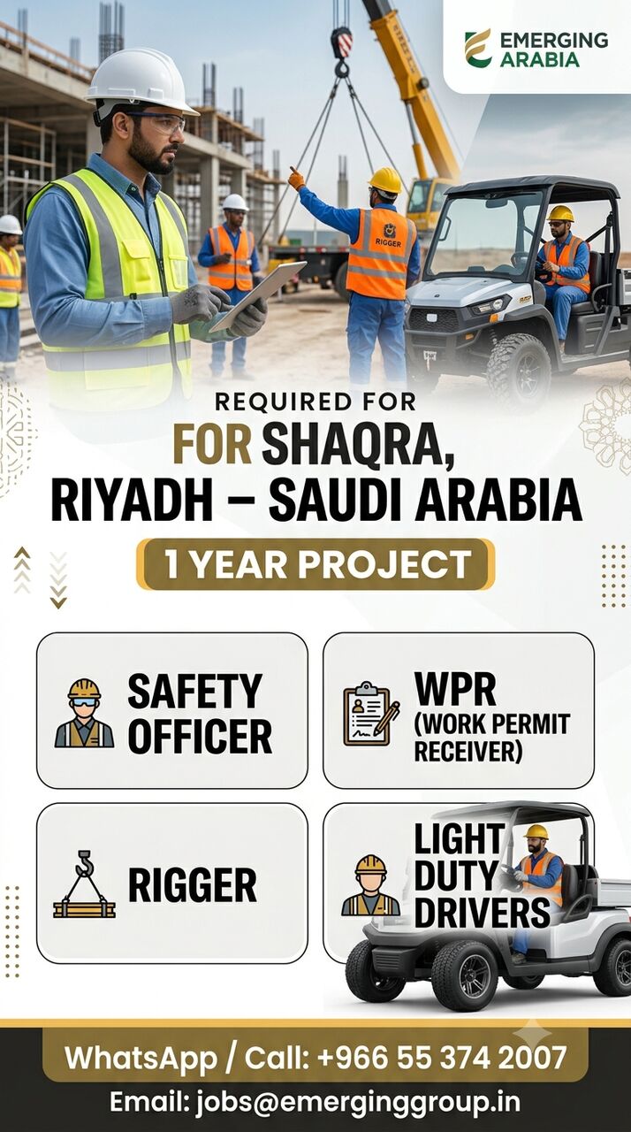Riyadh, Jobs, Required Safety Officers, WPRs, Riggers, & Drivers (1-Year Project)