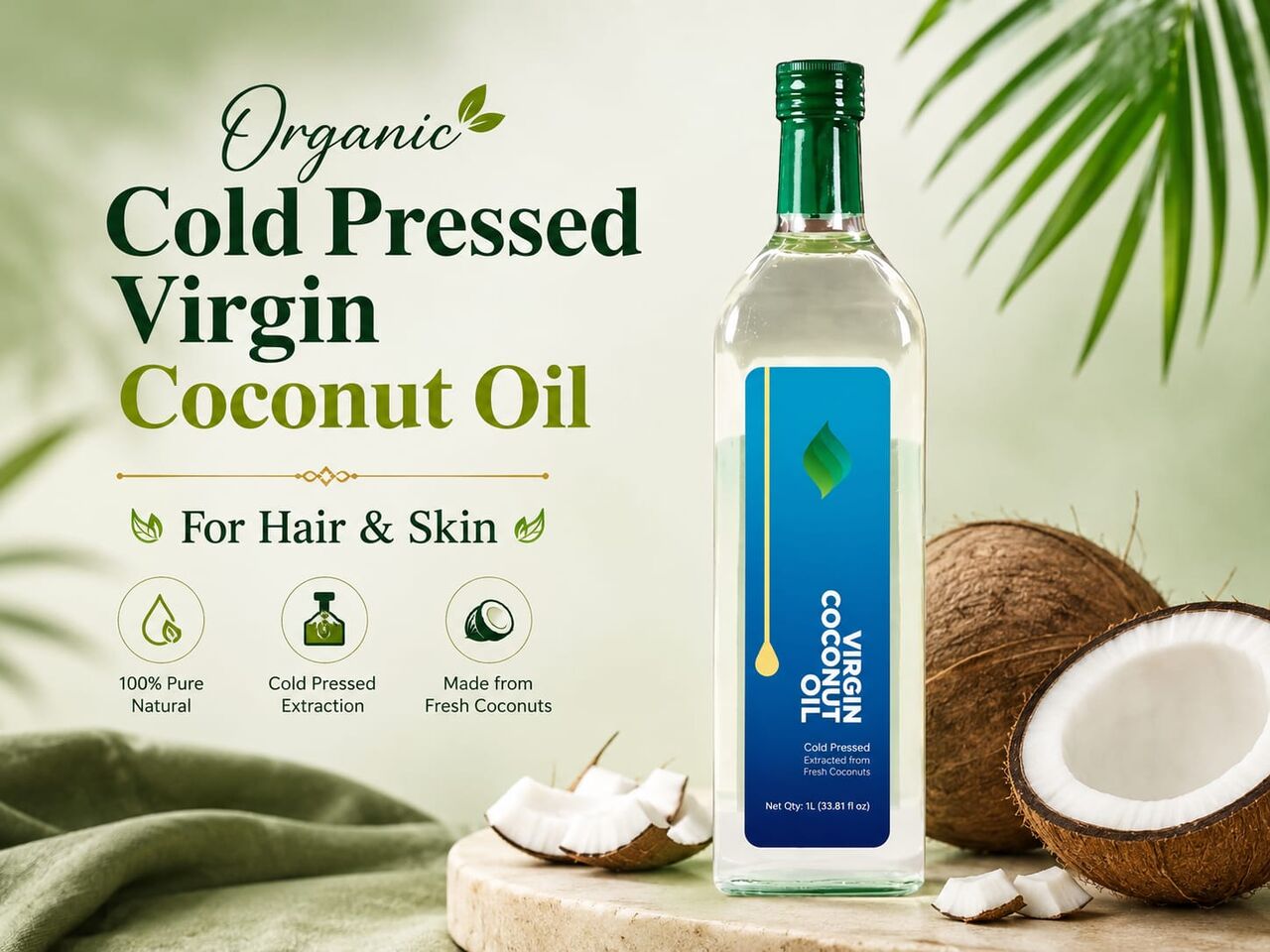 Mumbai, Health & Beauty Items, INR 920,  Organic Cold Pressed Virgin Coconut Oil For Hair & Skin | Naturish Elite