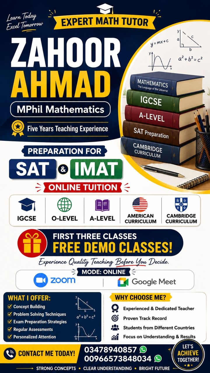 Riyadh, Lessons Offered, Mathematics Tutor